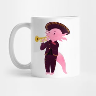 Axolotl with mariachi costume playing the trumpet, Digital Art illustration Mug